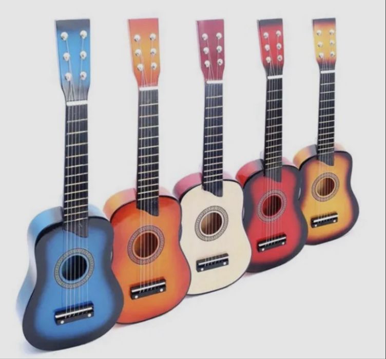 Chitara din lemn pentru copii 6 corzi 55 cm diverse culori