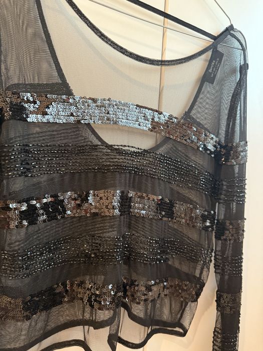 Bluza eleganta din plasa cu margele si paiete