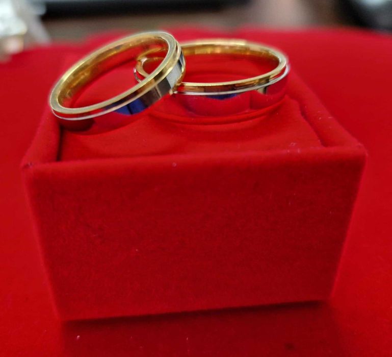 GR62,verighete placate cu alb/galben 14k, nou, marimi diverse