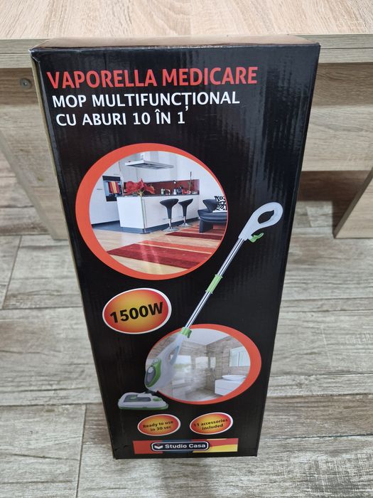 Mop cu aburi 10 in 1 Studio Casa Vaporella 0.4 l, 1500 W, 3,5 bari, Alb/Verde
