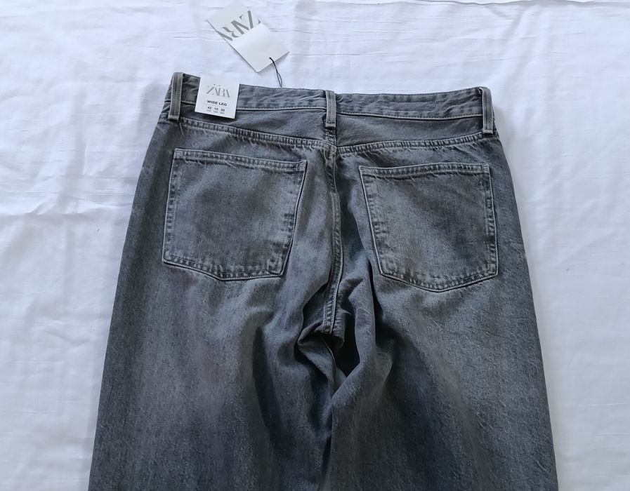 Blugi Zara noi cu etichetă - damă - Wide leg - 100% bumbac - Gri - mărimea XL