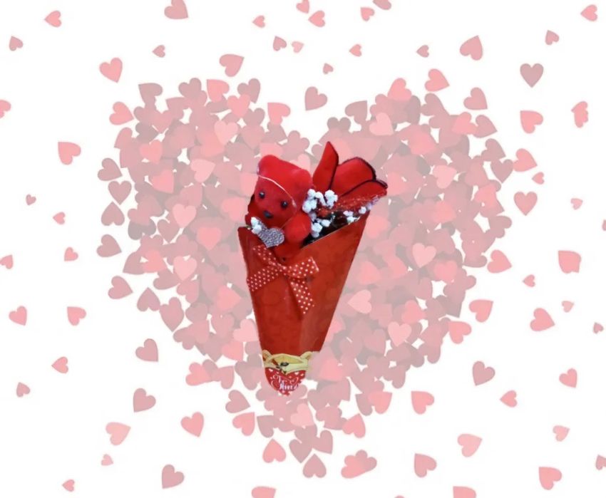 Мече плюш с рози букет за подарък 35см