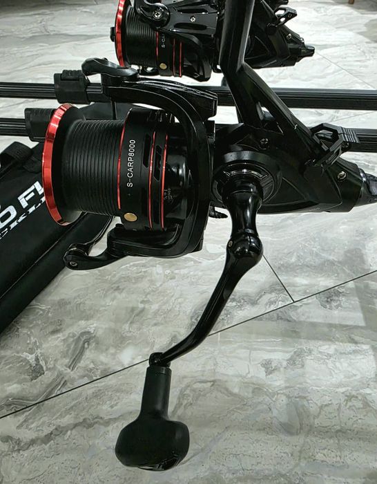 SET 4 Lansete 3,90metri PRO FL Strong Carp 3.5lbs 2segmente + 4 Mulinete EastShark S CARP 8000 6+1RULMENTI NEW 2026