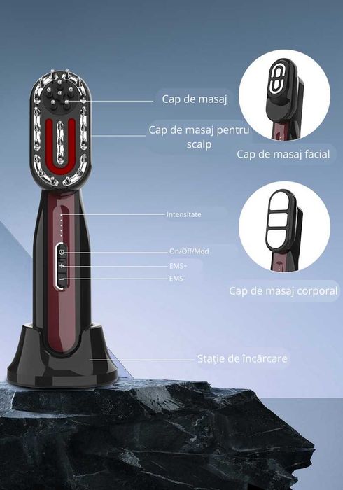 Perie NOUA de masaj scalp/fata/corp, 3 in 1, lumina rosie/albastra,EMS