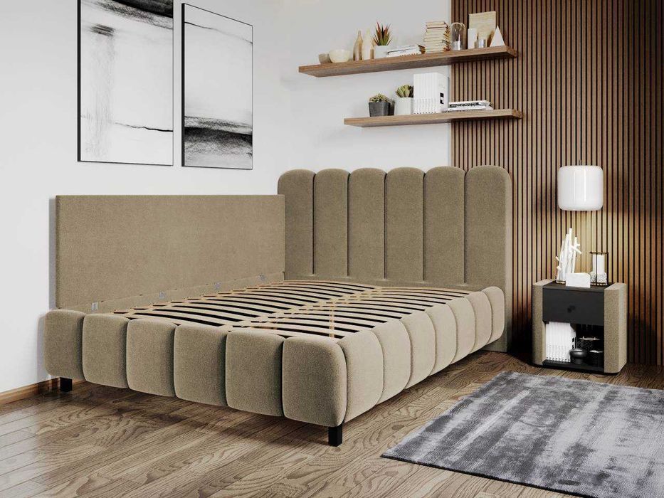 Pat Tapitat de colt Bari Bej Velluto 3 cu somiera fixa