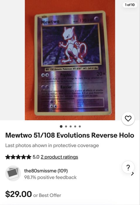 2016 Pokemon XY Evolutions 51 Mewtwo-Reverse Holo
