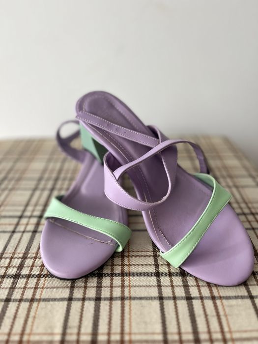 Sandale 37, verde/mov, toc 6 cm