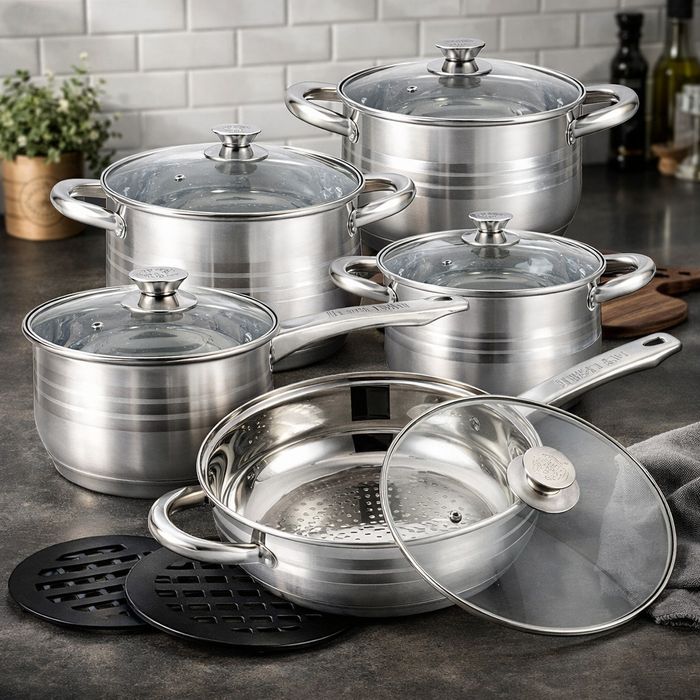 Комплект съдове за готвене 12 части Cheffinger, с индукционно дъно и с