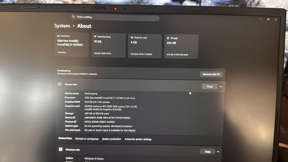 Laptop ASUS  X16 I7 12th gen