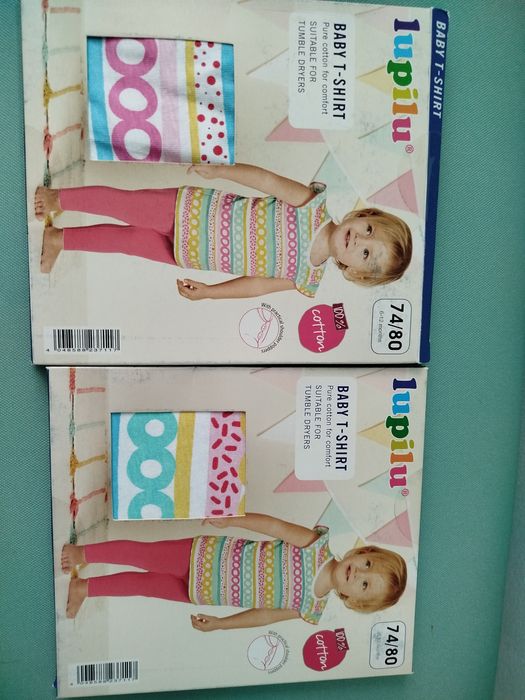 Нови блузки с къс ръкав 74/80 и бебешка хавлия