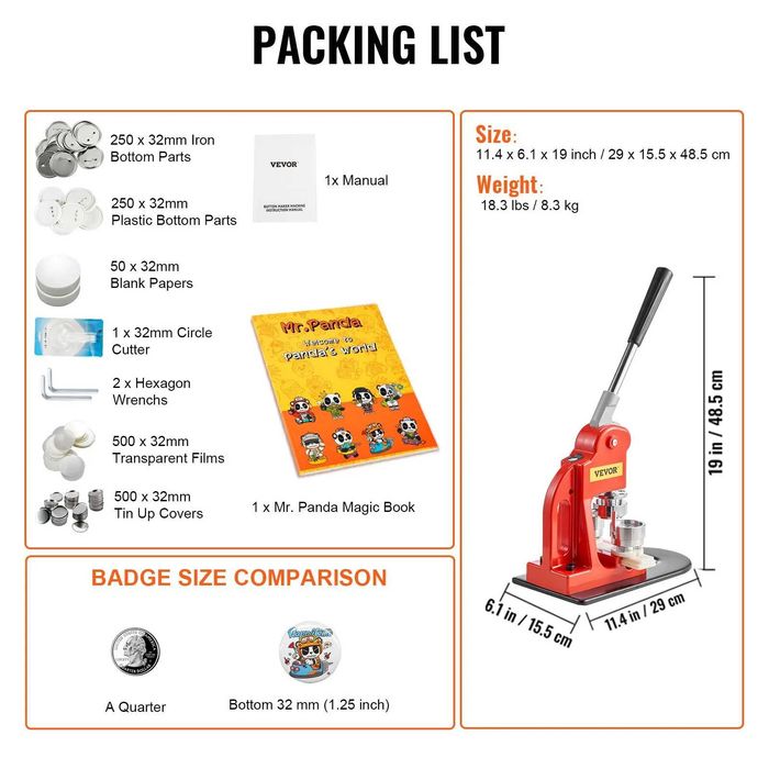 НЕМСКА Машина за щифтове за значки + ЛЕД ФЕНЕР