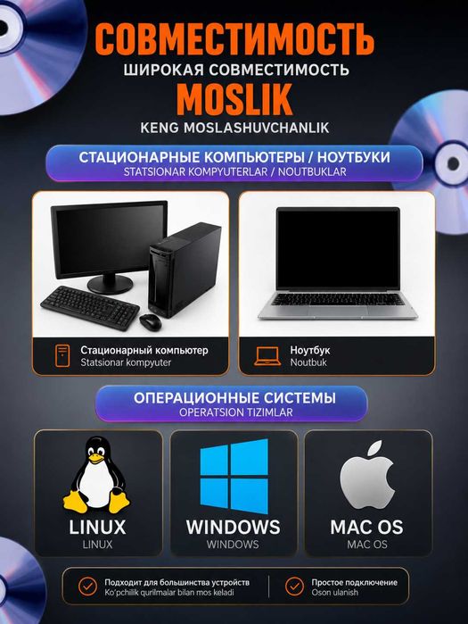 Внешний дисковод DVD-RW, DVD-ROM, CD-ROM 8в1. USB-хаб высокая скорость
