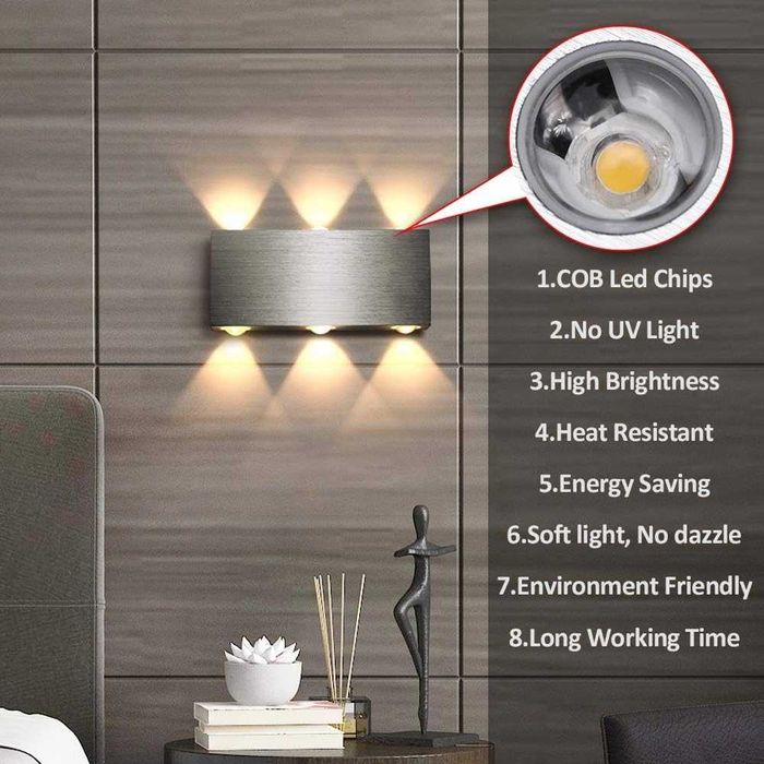 Aplica LED de perete, iluminare sus-jos, 18W, 3000K, lumina calda, protectie IP44, 18 x 8 x 3 cm, aluminiu