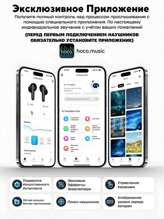 Hoco Наушники беспроводные с переводчиком EQ100 !