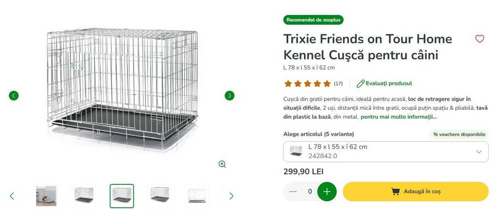 Cuşcă pentru câini L 78 x l 55 x î 62 cm - pentru caini talie mica si medie