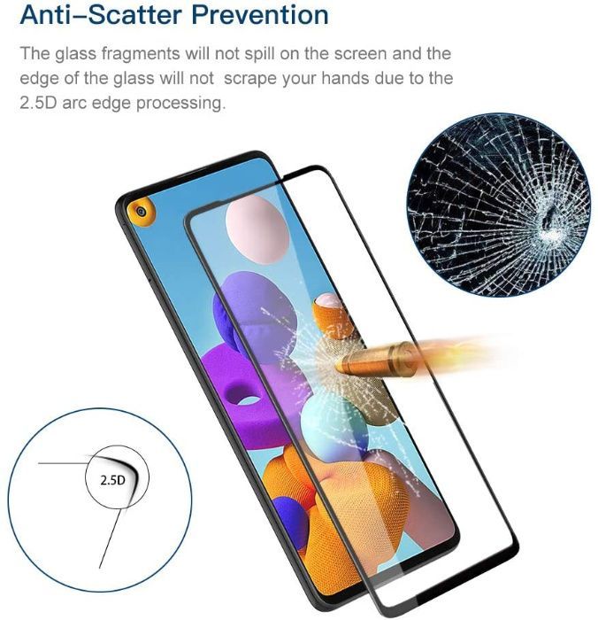 Folie sticla 20D FULL GLUE pt. Samsung Galaxy A21s, A31, A41, A7 2018