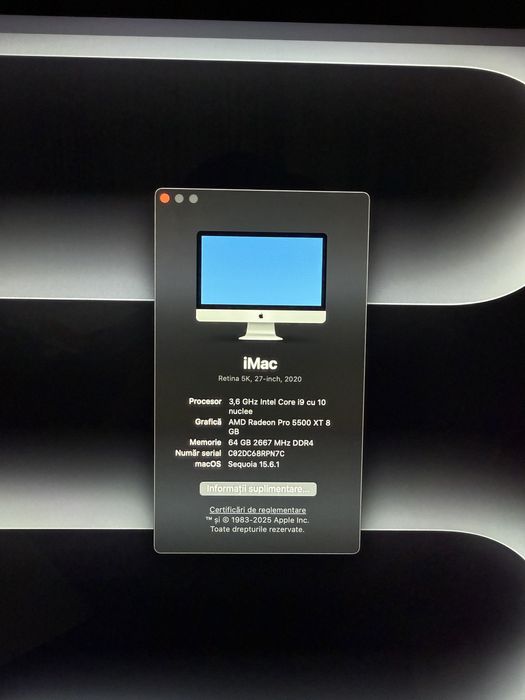 Imac Retina 5K 27 inch 2020 I9 64GB RAM