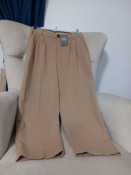 Pantaloni wide leg balon bej camel Zara marimea S