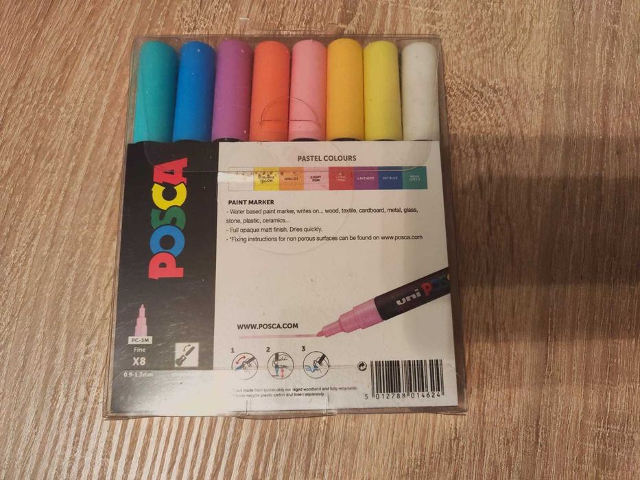 Set carioci POSCA pastel 8 buc, noi, PC‑3M