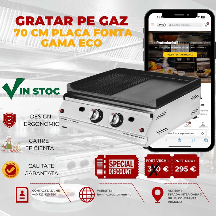 Gratar/Plita Inox Gaz 30 Cm,50 Cm,70 Cm,100 Cm DREPT,STRIAT,MIX