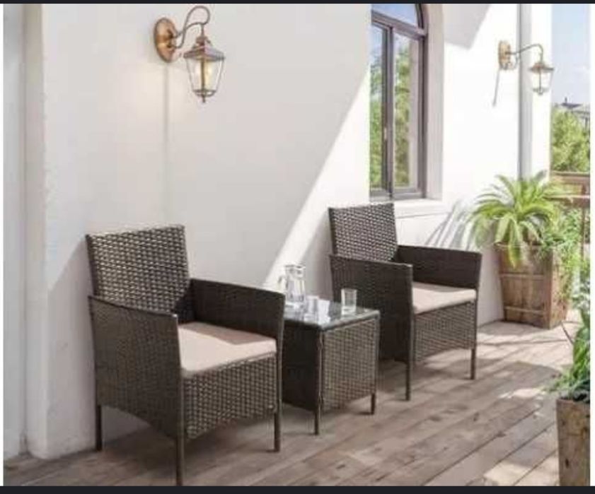 Ратанов Градински Комплект от 3 Части, Черен И Кафяв + Възглавнички