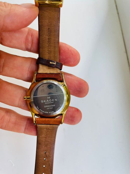 Ceas Skagen, dama, auriu, cu curea din piele originala