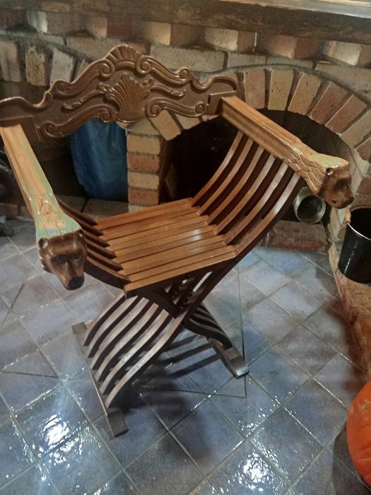 Scaun pliant Savonarola din lemn natural