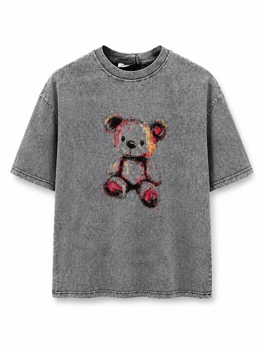 Дамска oversized тениска Teddy Bear – бяла и washed black версия