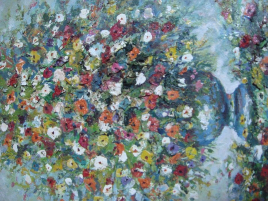 Красочная радостная Картина Маслом цветы объемные в вазе 20 см