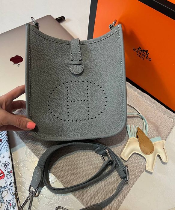 Чанта кожена синя hermes