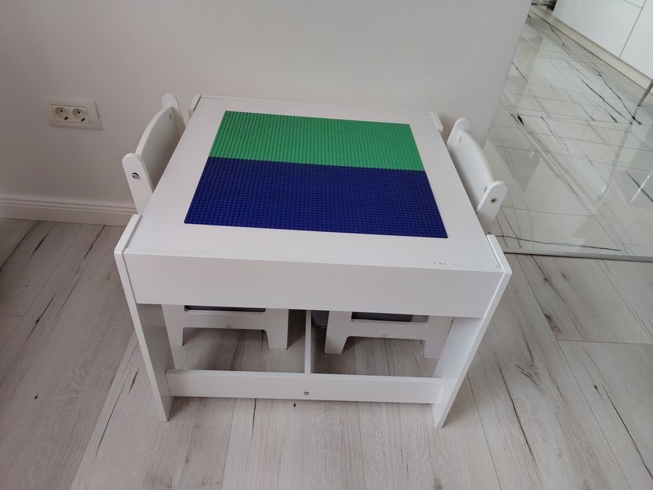Masa cu scaune din mdf ptr copii(cu 2 fete, ptr lego și ptr scris cu creta)