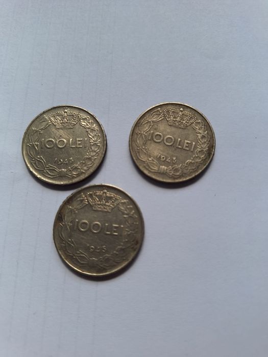 Vând 3 monede foarte vechi, de 100 lei, cu regele Mihai, din anul 1943