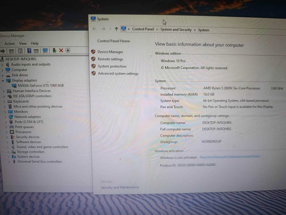 Desktop PC AMD Ryzen 5 2600X, NVIDIA GTX 1060 6gb, 16 GB RAM + monitor office Philips