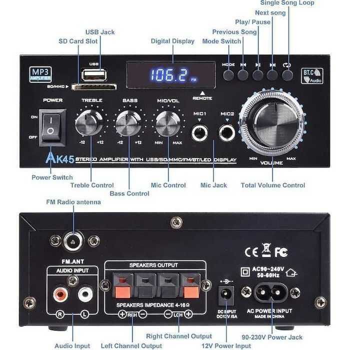 Amplificator audio tip statie cu Bluetooth,karaoke,SlotUSB,card SD,nou