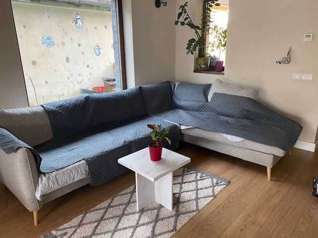 Husa canapea coltar 2 locuri impermeabila - L-shape, anti-alunecare, gri inchis