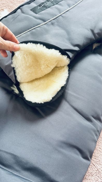 Естестена вълна!  Агнешки Зимен чувал за количка Маншон ръкавици НОВИ