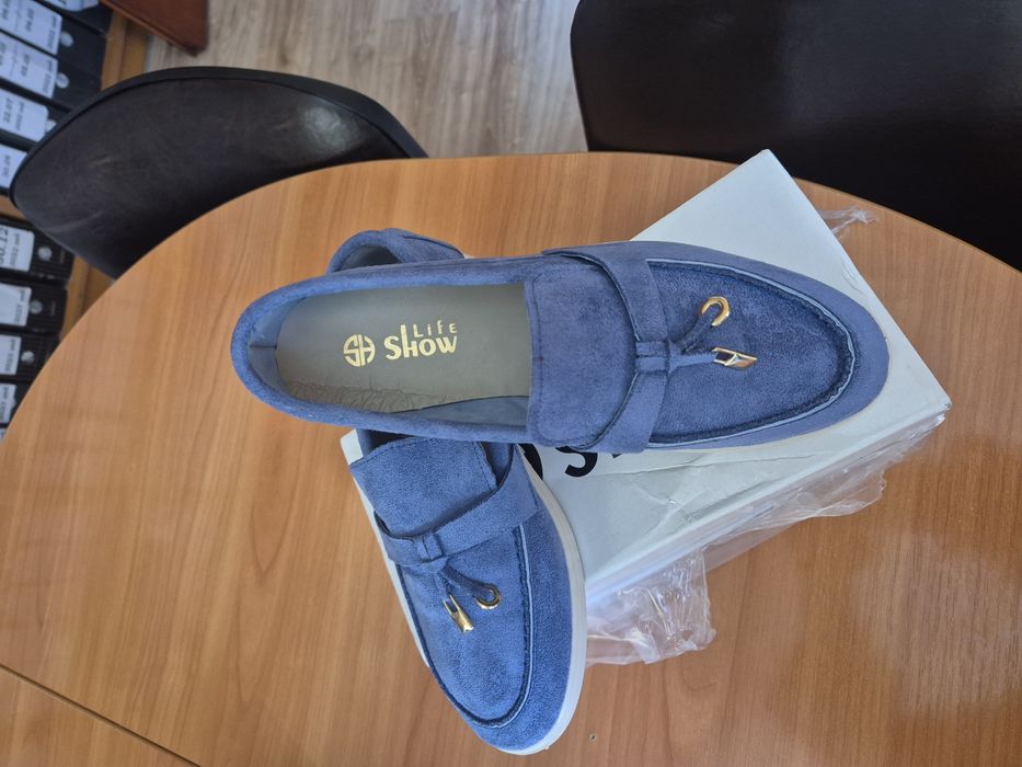 Мокасини сини велурени