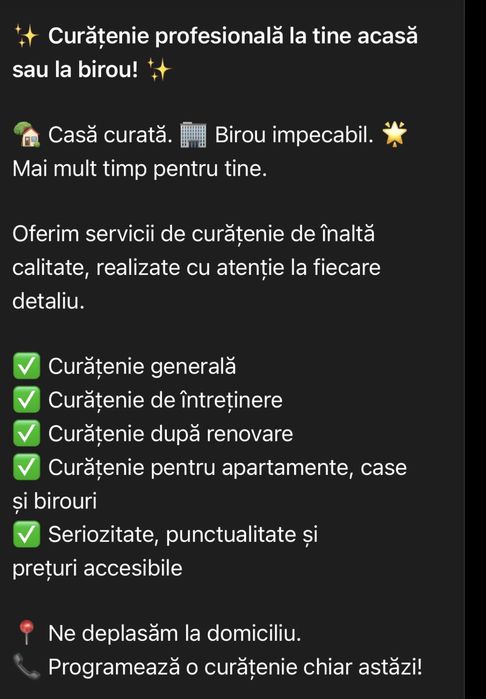 Oferim servicii de curatenie
