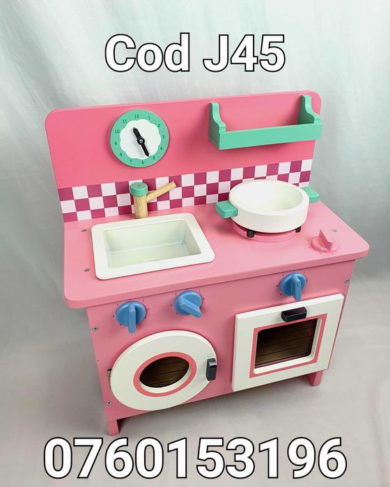 Bucatarie roz din lemn Cu accesorii incluse pt copii-Loc de Joaca-J45