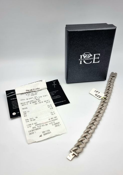 Amanet F28: Bratara Cuban Ice Concept Double G Argint