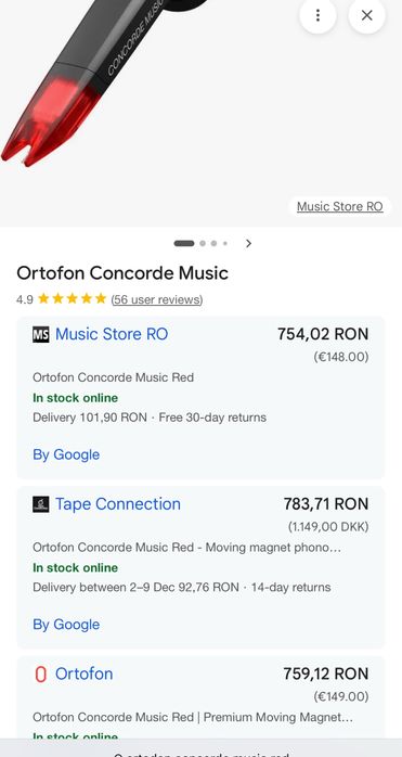 Pickup Ortofon Concorde Music Red, Sigilat, transport inclus