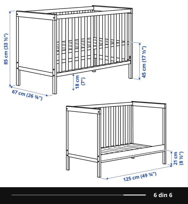 Patut bebe Ikea culoare alb cu/fara saltea inclusa
