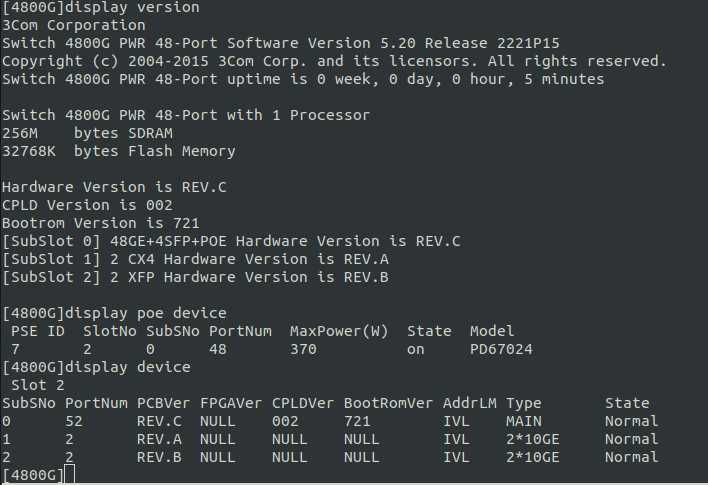 3Com 4800G PoE 48 портов гигабитов мрежов суич, 4x SFP, 2x 10Gb XFP