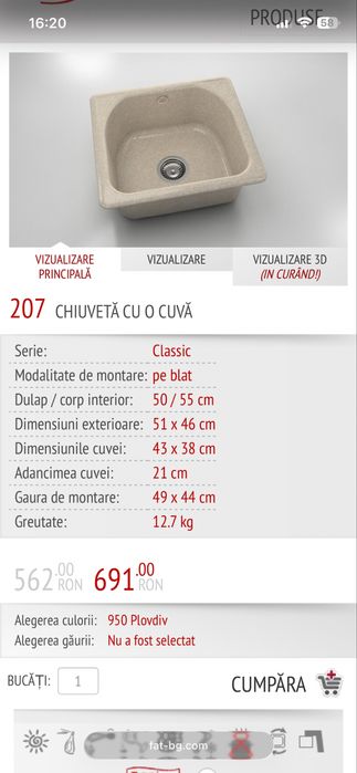 Chiuveta cu o Cuva Granixit 51x46