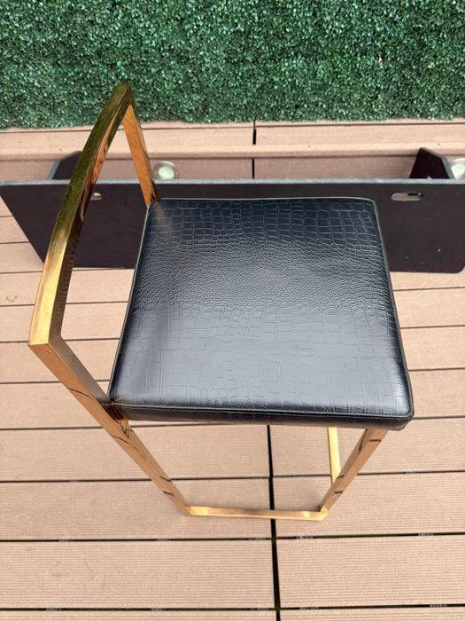 Set 4 scaune bar Kare Design - piele nautrala neagra si cadru auriu -