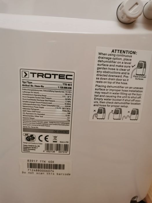 Dezumidificator Trotec TTK40E