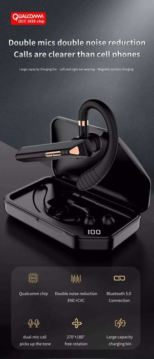 Casca bluetooth cu display in power bank carcasa profesionala