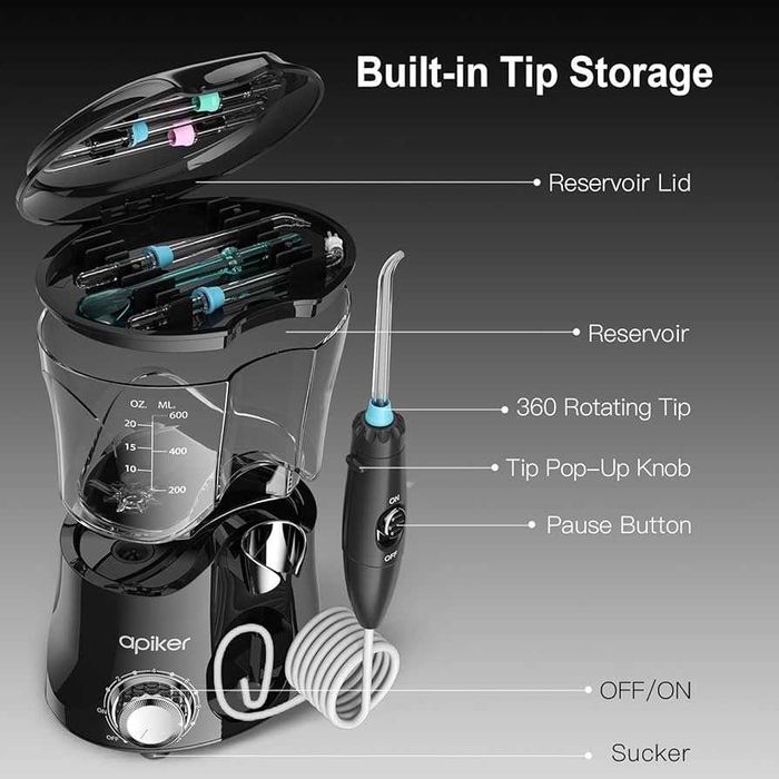 Професионален зъбен душ Apiker – 10 степени, 8 накрайника