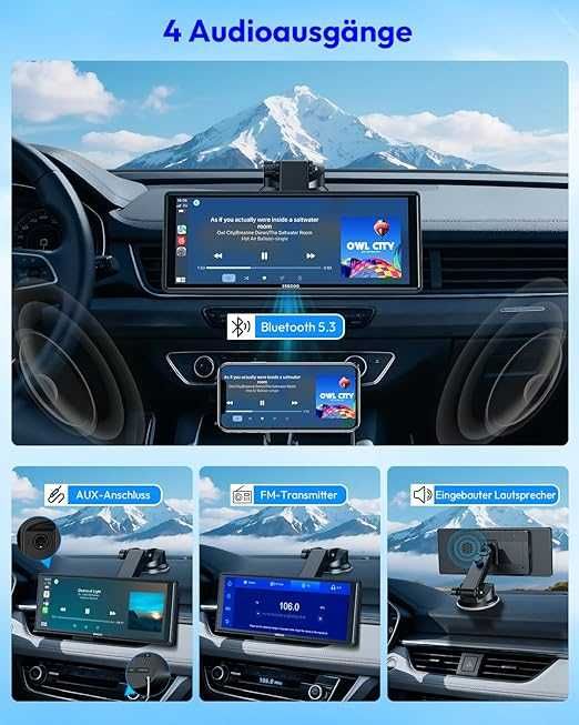 ESSGOO Carplay Android Car Display, ecran Apple Carplay de 10,26 inci pentru AirPlay/Mirror Link