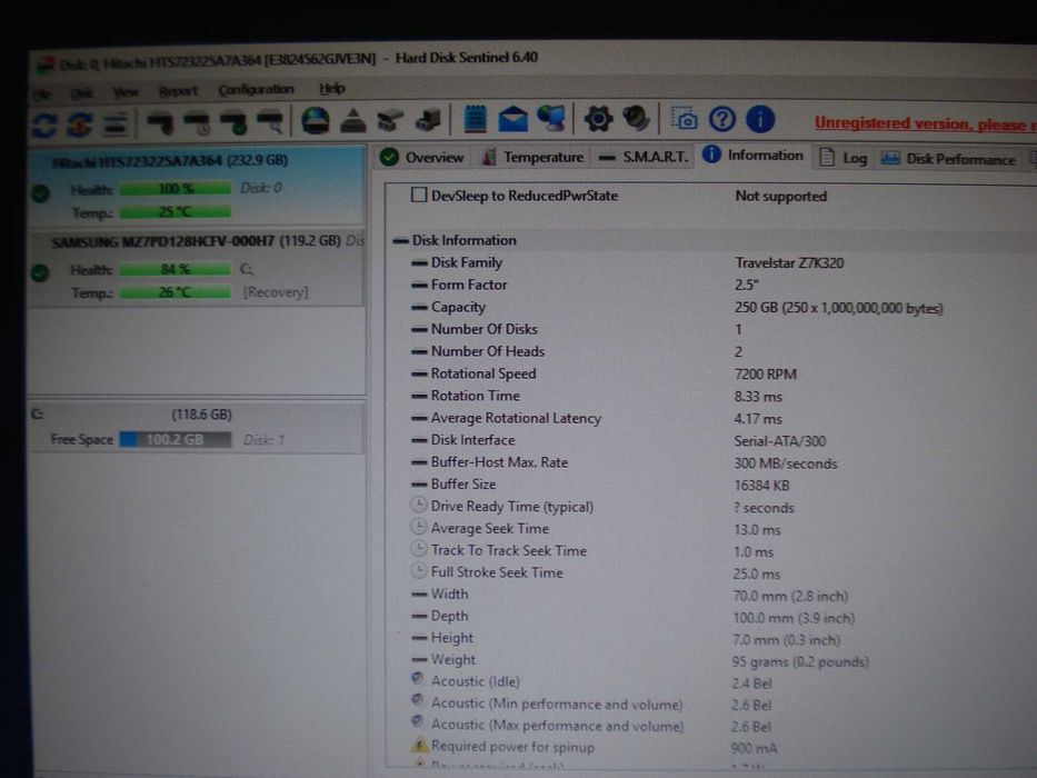 Hard disk hitachi laptop 2.5" slim HDD 250Gb 7200 rpm sata